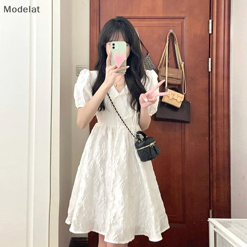 Đầm Tay Phồng Cổ Chữ V Phong Cách Pháp Thanh Lịch Thời Trang Mùa Hè 2023 Cho Nữ