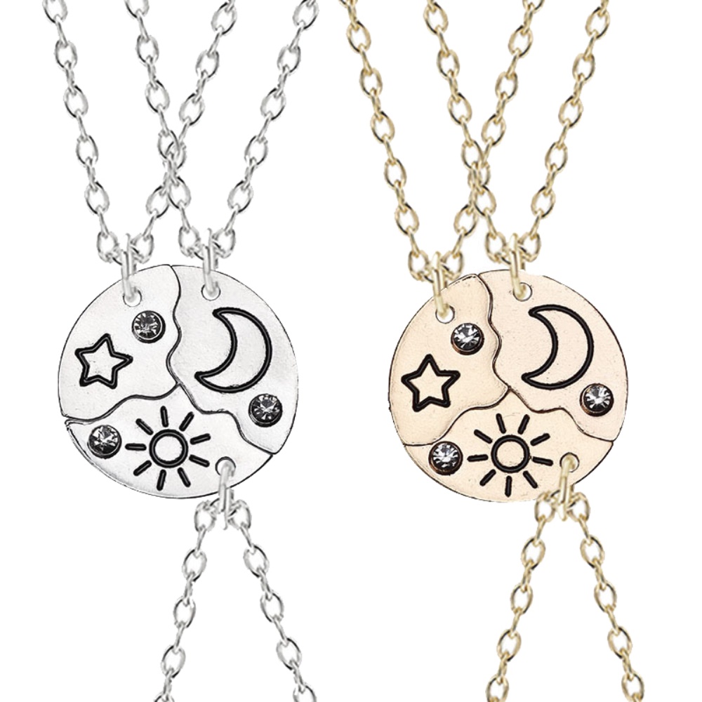 Good Friends Bộ Vòng cổ Ba Mảnh Ghép Nối Mặt Trời Mặt Trăng Ngôi Sao Kim Cương Quyến Rũ Cho Chị Em Gái