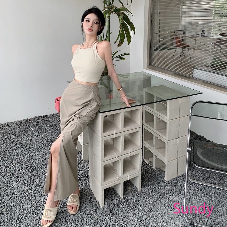 Đầm Hai Dây Xẻ Tà Lưng Cao Thời Trang Mùa Hè Quyến Rũ Cho Nữ Plus Size