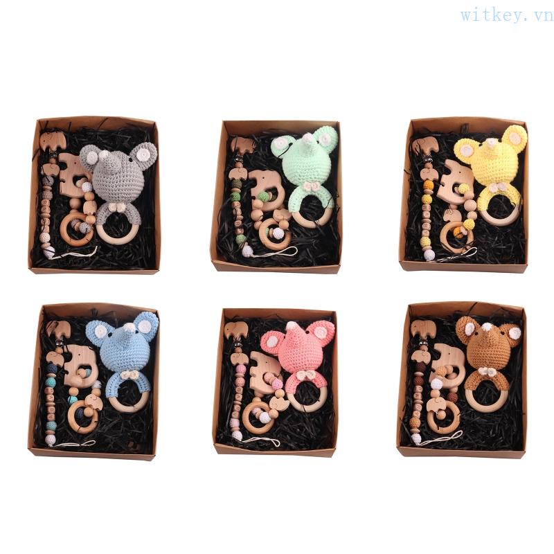 Set 3 Đồ Chơi Vòng Tay Lục Lạc Lục Lạc Gỗ Kẹp Núm Vú Giả Không BPA Cho Bé Mọc Răng