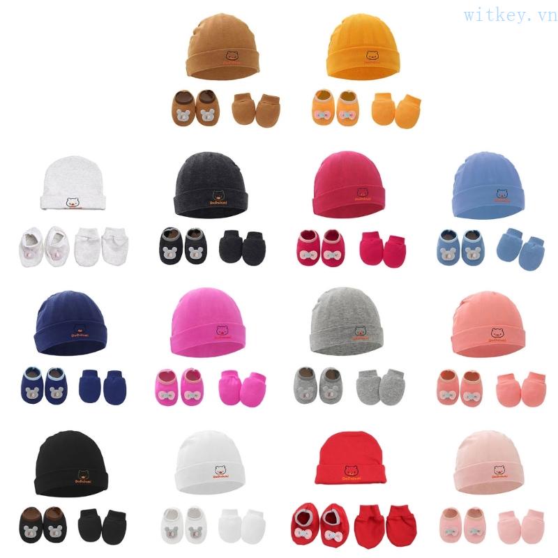 1 Bộ Găng Tay + Mũ + Găng Tay + Vớ Bằng Cotton Mềm Chống Xước Dành Cho Bé Sơ Sinh