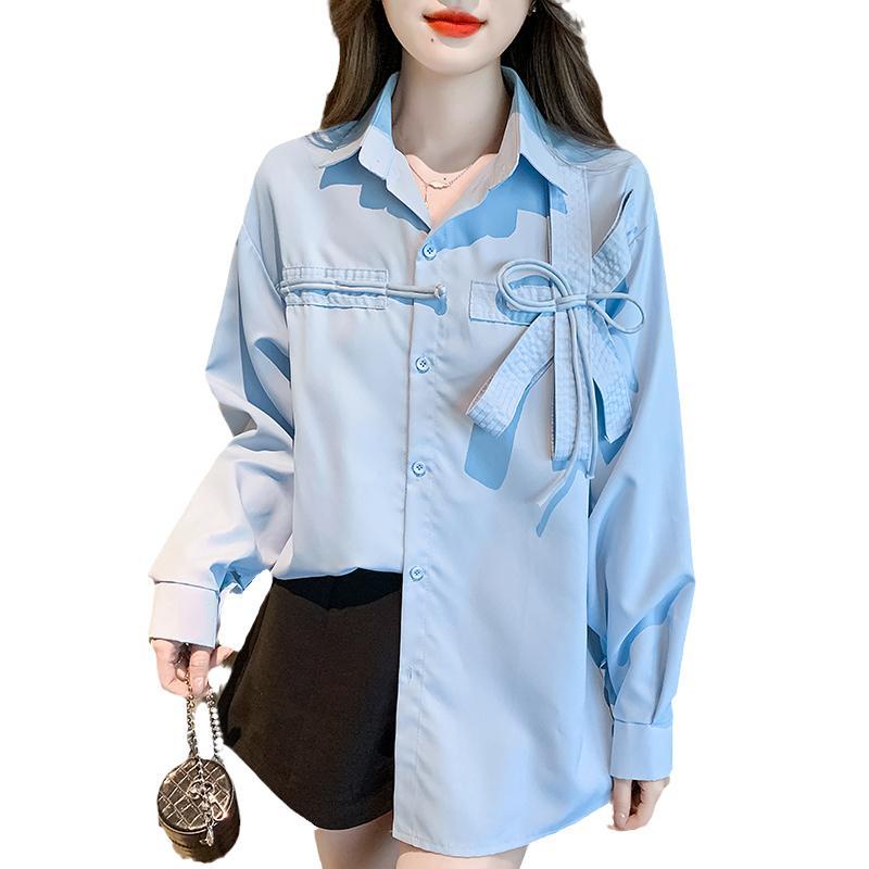 Áo Sơ Mi Tay Dài Thắt Nơ Phong Cách Hàn Quốc Đơn Giản Ngọt Ngào Chống Lão Hóa Cho Nữ
