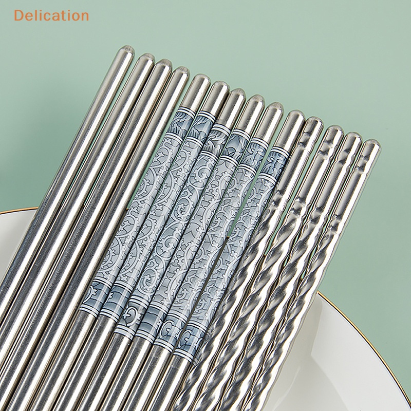 Set 1 / 5 Đôi Đũa Inox Chống Trượt Có Thể Tái Sử Dụng