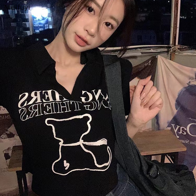 Áo Thun Crop Top Tay Ngắn Y2k In Chữ Pring Cổ Búp Bê Thời Trang Cho Nữ
