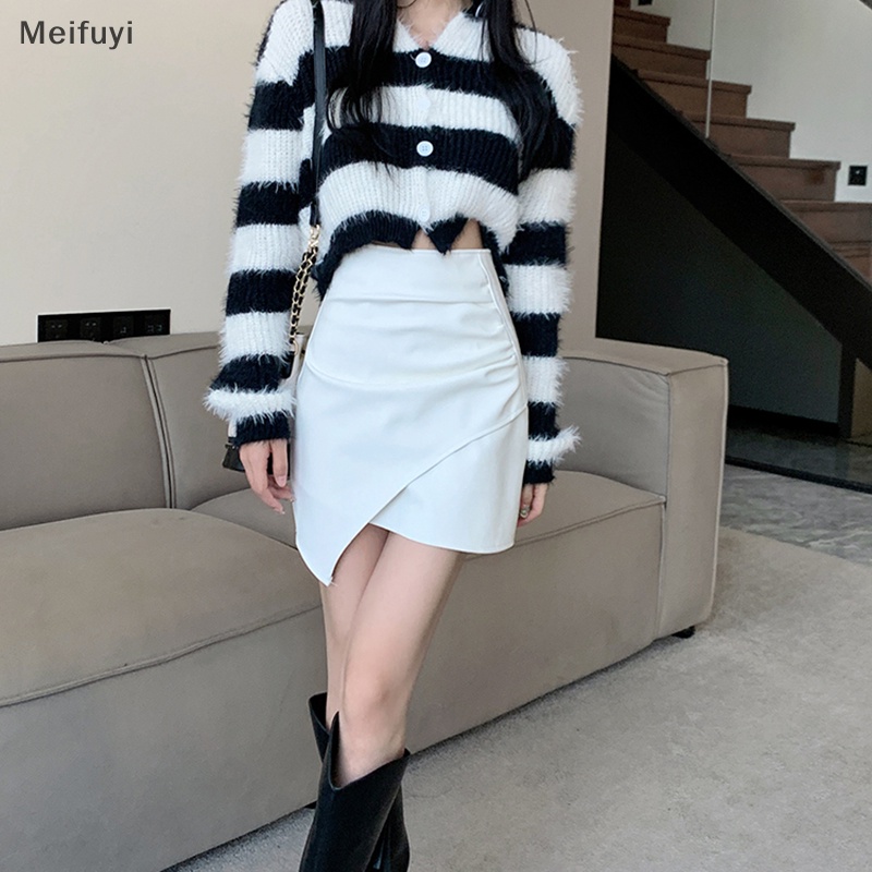 [Meifuyi] Chân Váy Ngắn Ôm Hông Bằng Da Thiết Kế Không Đều Quyến Rũ