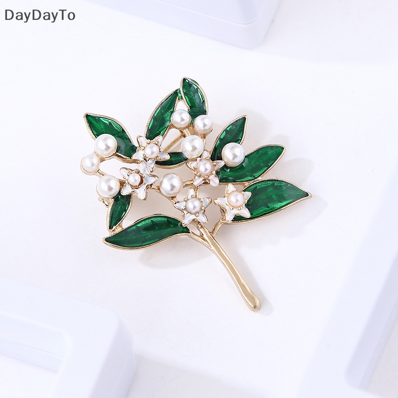 Ghim Cài Áo Hình Hoa Lá Đính Ngọc Trai Nhân Tạo Thời Trang Chất Lượng Cao Cho Nữ