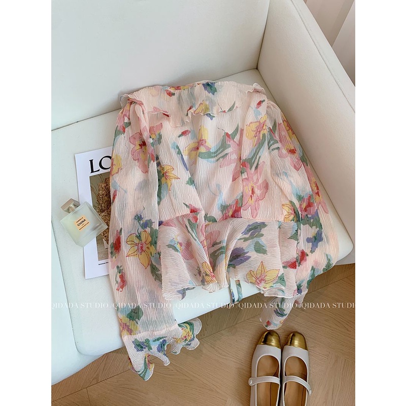 Áo Sơ Mi Chiffon Dài Tay In Hoa Thời Trang Mùa Hè Cho Nữ
