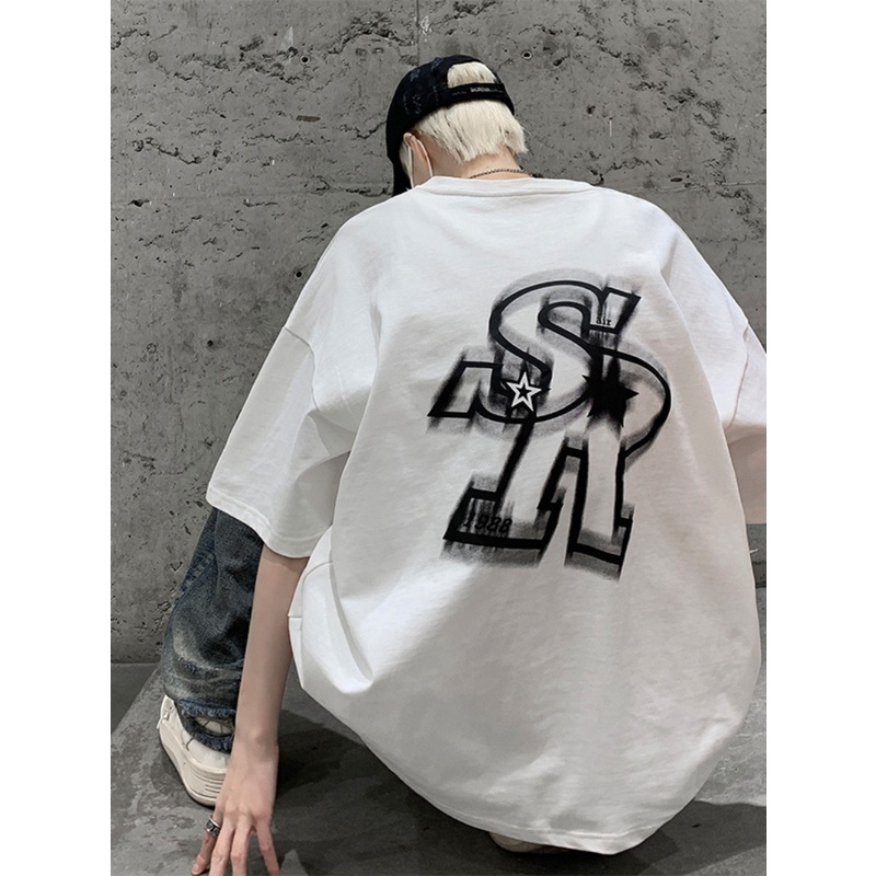 Áo Thun Tay Ngắn Màu Trắng Plus Size Phong Cách Đường Phố Mỹ Thời Trang Mùa Hè Cho Nam