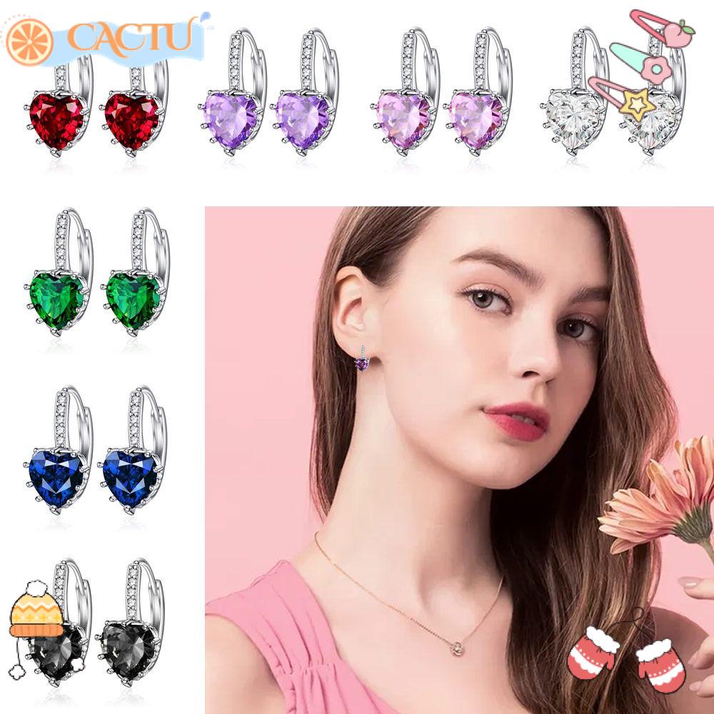 CACTU Set 2 Đôi Bông Tai Hình Trái Tim Nhiều Màu Phong Cách Hàn Quốc