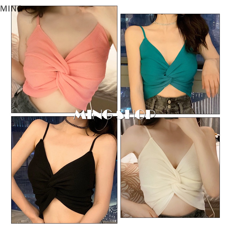 Áo Croptop Dệt Kim Không Tay Màu Sắc Đơn Giản Gợi Cảm Cho Nữ