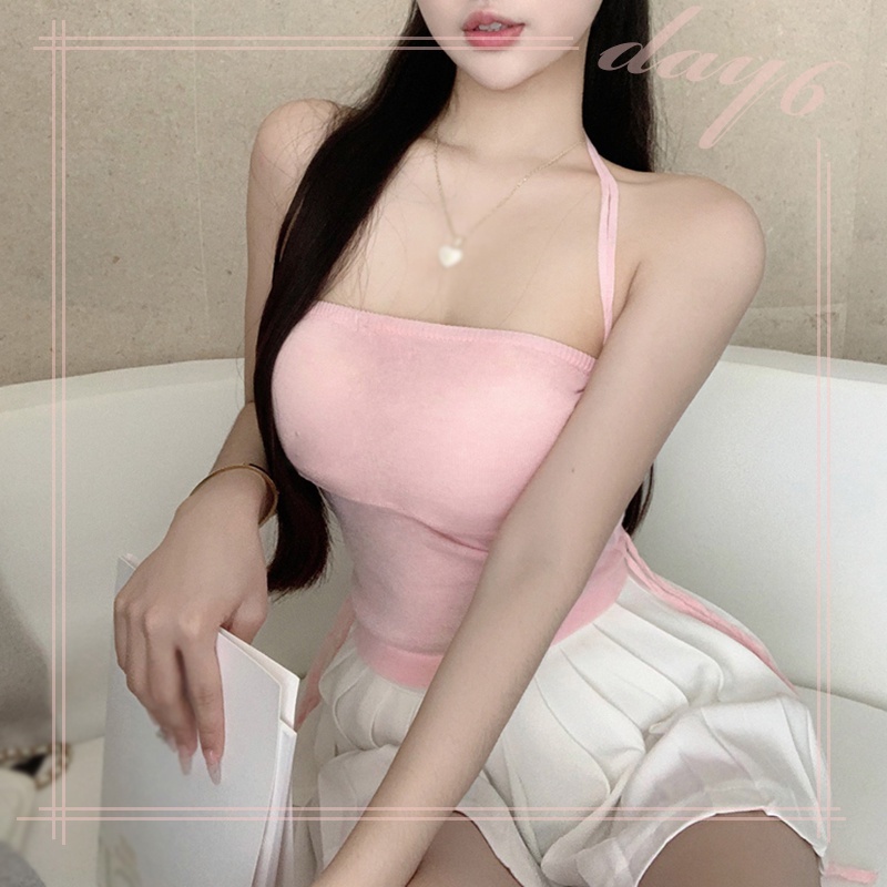 Áo Croptop Dệt Kim Hai Dây Phong Cách Hàn Quốc Thời Trang Cho Nữ