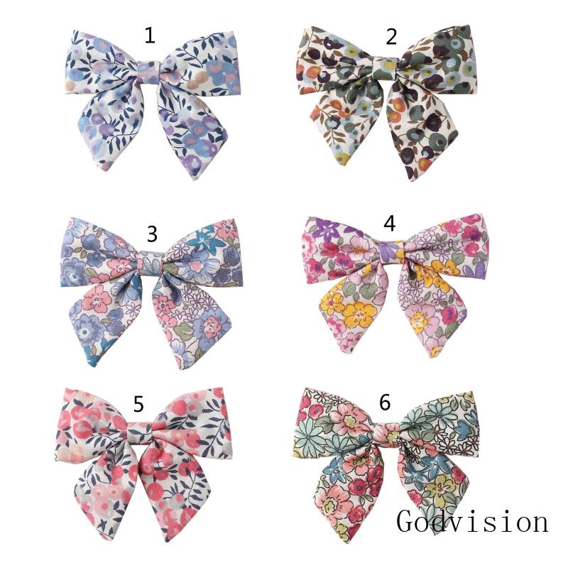 Kẹp Tóc Nơ In Hoa Bằng Vải Cotton Dành Cho Bé Gái