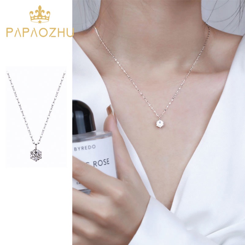 PAPAOZHU Vòng cổ Bạc S925 Đính Đá Zircon Lấp Lánh Thời Trang Cho Nữ