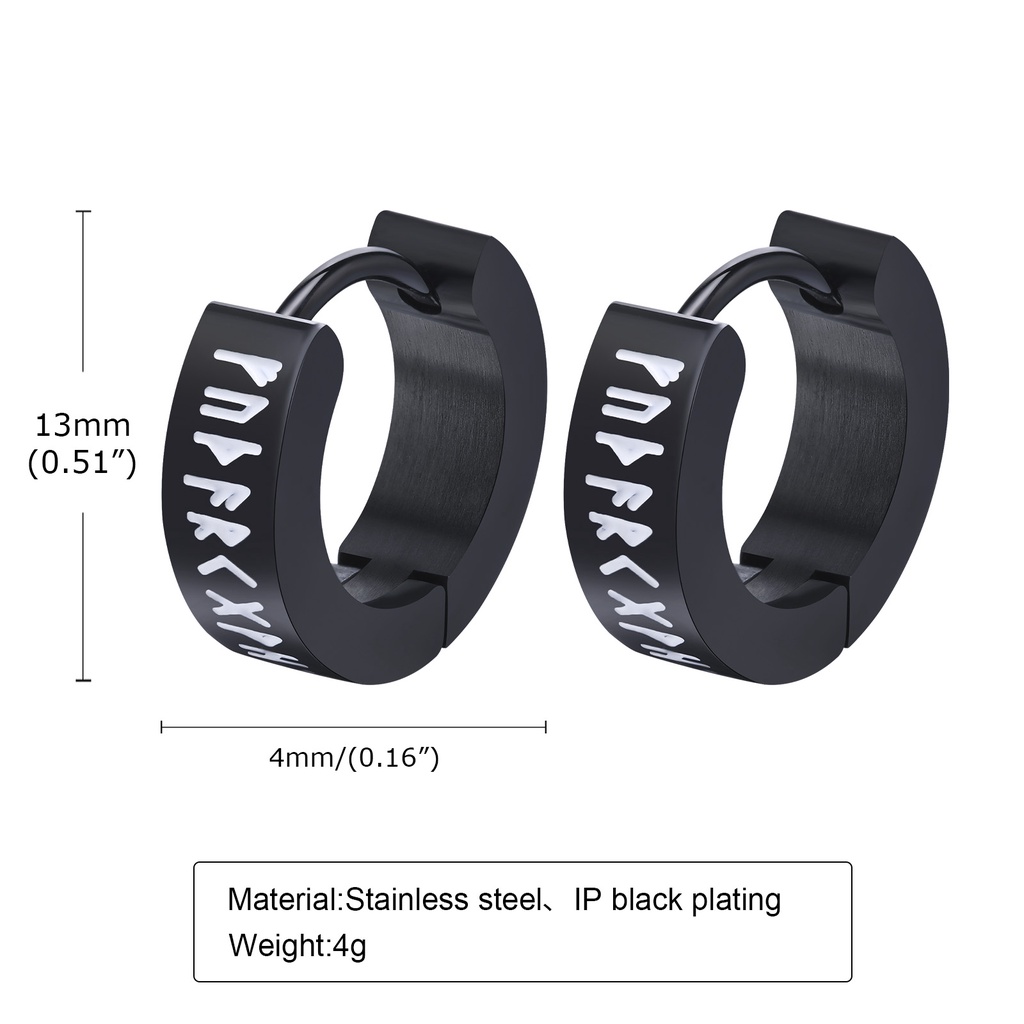 Vnox Khuyên Tai Màu Đen Bằng Thép Không Gỉ Phong Cách Viking Lunwen Vintage Thời Trang Cho Nam