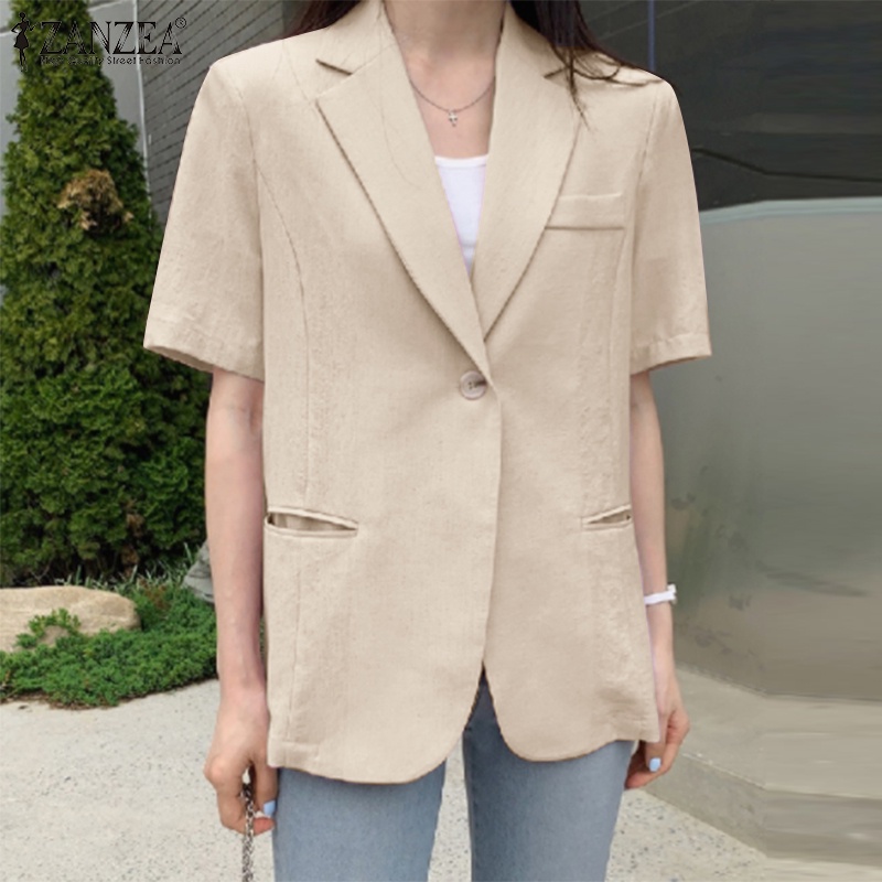 Zanzea Áo Khoác Blazer Nữ Tay Ngắn Màu Trơn Phong Cách Hàn Quốc