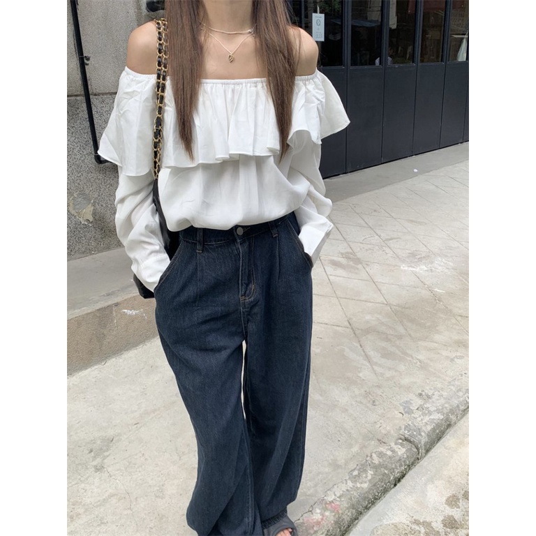 Áo Chiffon Cổ Thuyền Dáng Rộng Màu Trắng Thời Trang Cho Nữ