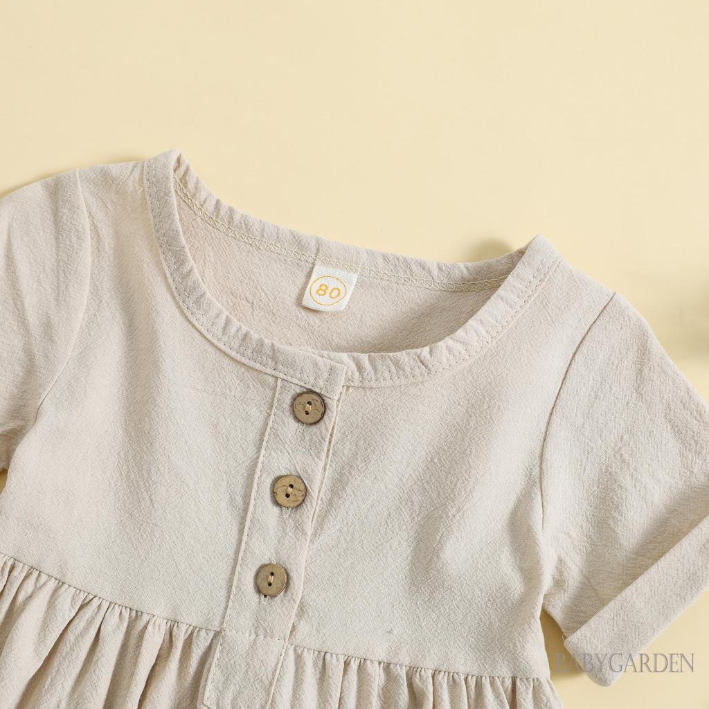 Đầm Tay Ngắn Cổ Tròn Cài Nút Thời Trang Mùa Hè Xinh Xắn Cho Bé Gái 6 Tháng-4 Tuổi
