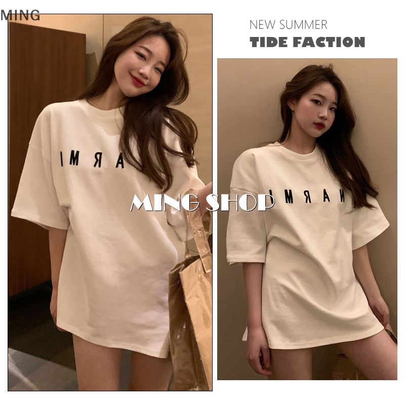 Áo Thun Tay Lỡ Cổ Tròn Dáng Rộng In Chữ Phong Cách Đường Phố Cá Tính Cho Cặp Đôi
