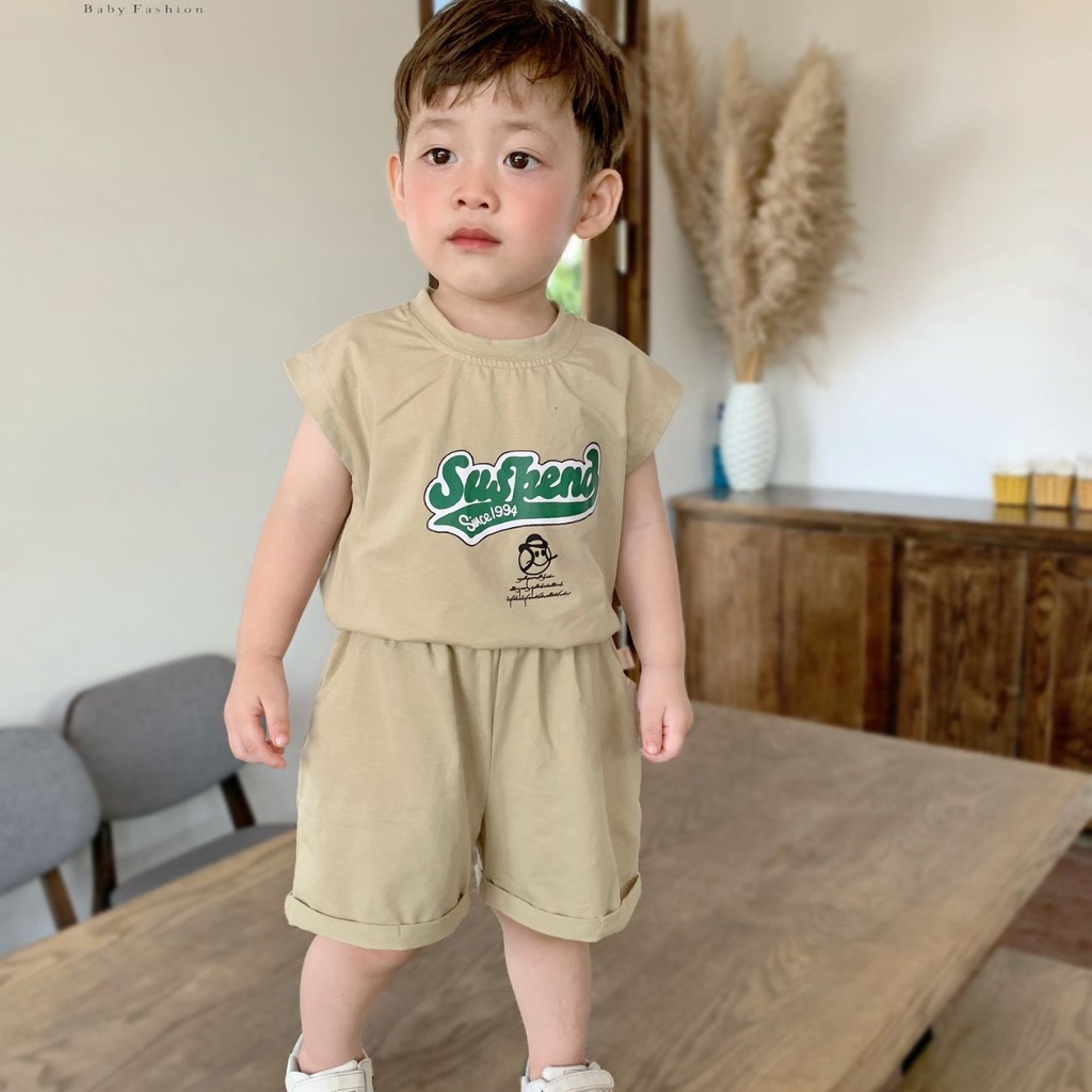 Đồ bộ ba lỗ sát nách dáng tanktop hàn quốc bé trai chất thun cotton 4 chiều mềm mại 8 đến 25kg Shushibaby