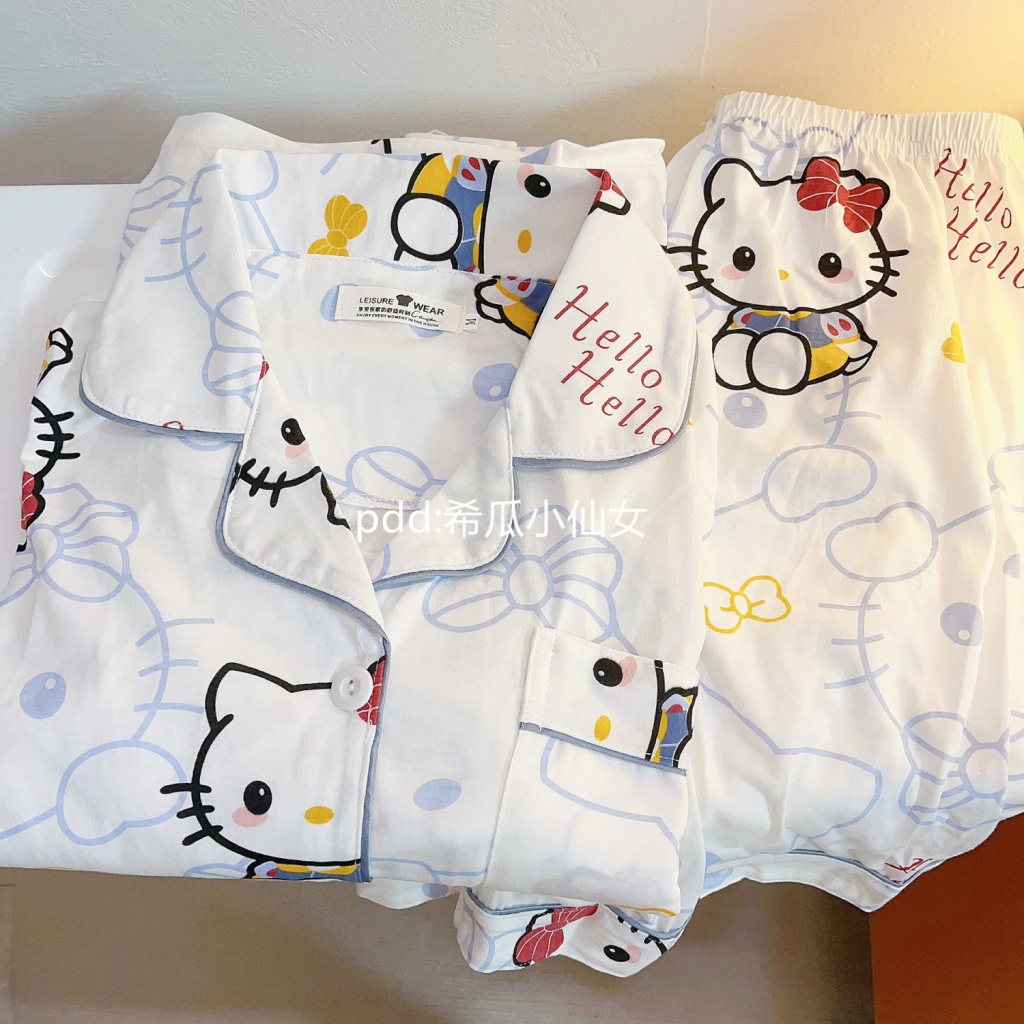Bộ Đồ Ngủ Ngắn Tay Họa Tiết Hello Kitty Xinh Xắn Theo Phong Cách Mùa Hè Dành Cho Nữ