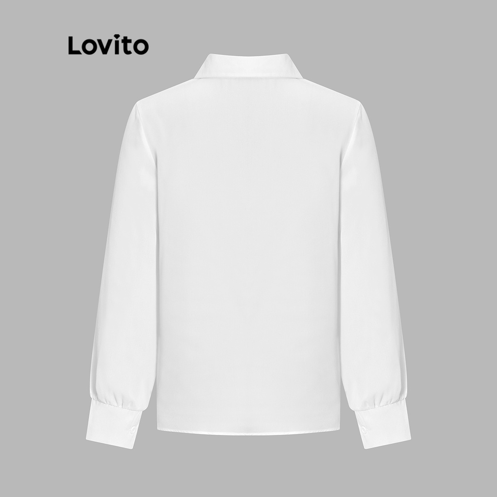 Áo Lovito kiểu tay dài cổ đứng nút trước màu trơn thanh lịch cho nữ LNE06037 (màu trắng ngà)