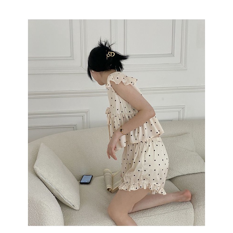 Bộ Đồ Ngủ Cổ Chữ V Tay Ngắn Họa Tiết Chấm Bi Quyến Rũ Thời Trang Mùa Hè Hàng Mới Dành Cho Bạn Nữ