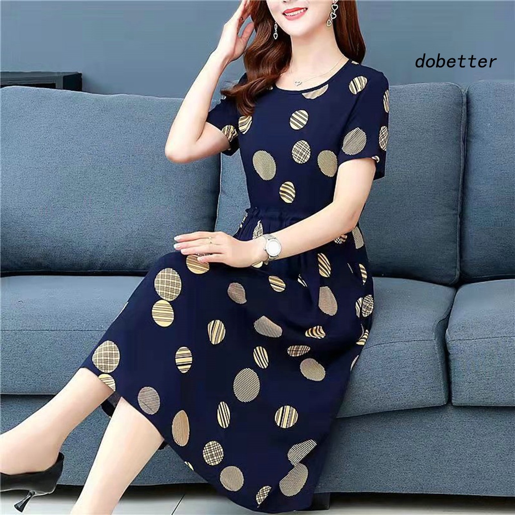 Đầm Dài Dáng Rộng Tay Ngắn Cổ Tròn Thoáng Khí Chất Liệu Polyester In Họa Tiết Xinh Xắn Thời Trang Cho Nữ
