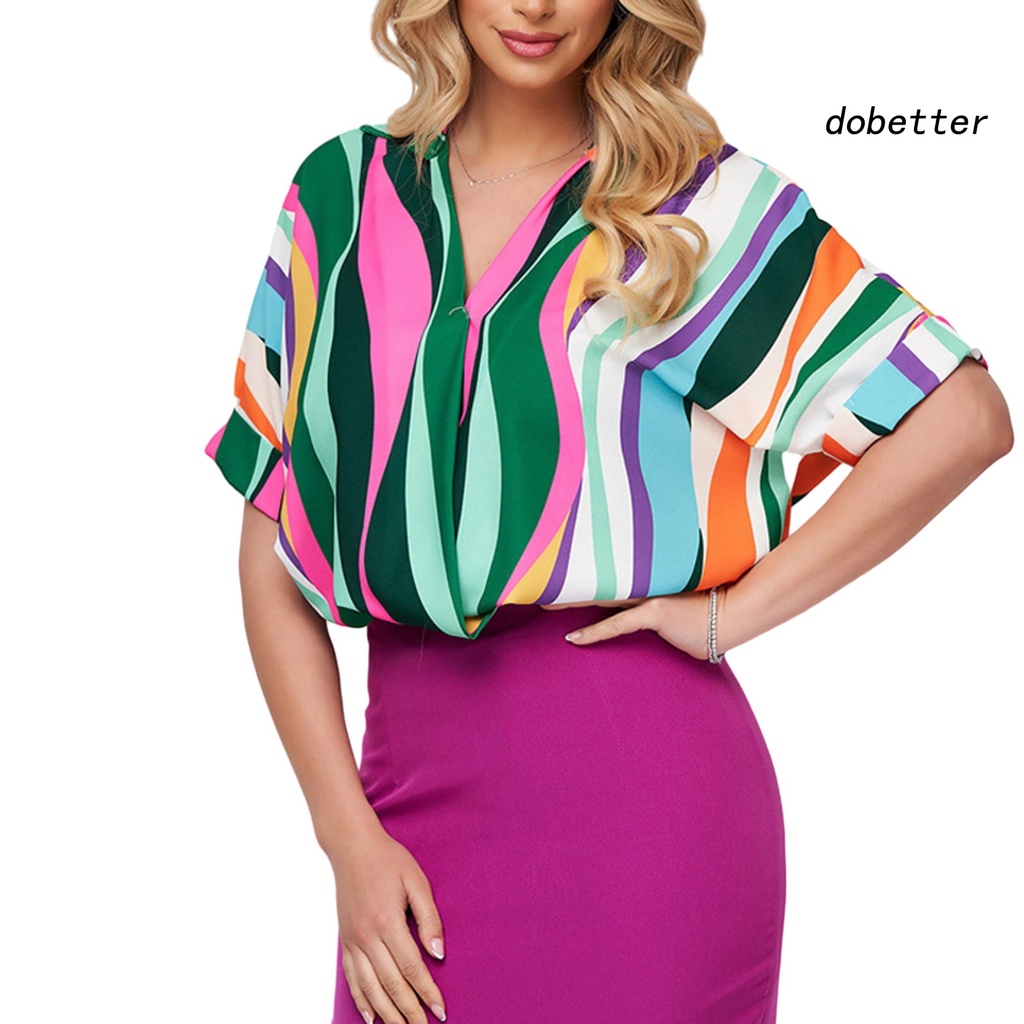 [DO] Phụ Kiện Áo Sơ Mi Mùa Hè Dáng Rộng Tay Ngắn Bằng Polyester Thoáng Khí Kẻ Sọc Nhiều Màu Sắc Vừa Vặn Cho Nữ