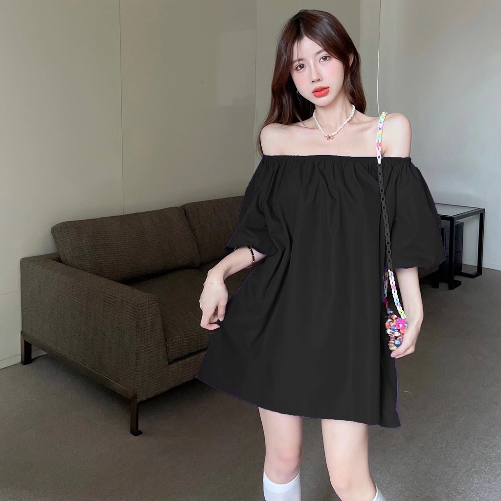 Áo Sơ Mi Nữ Trễ Vai Tay Phồng Màu Trơn Dáng Rộng Thời Trang Mùa Hè Hàng Mới