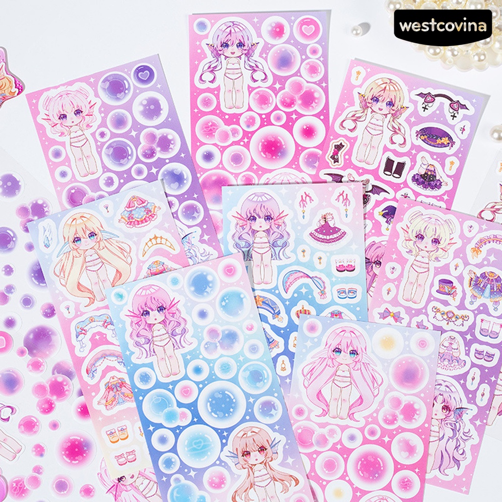 [WSTN]✎Sticker Dán Trang Trí Sổ Tay Chống Nước In Hình Cô Gái Hoạt Hình Dễ Thương