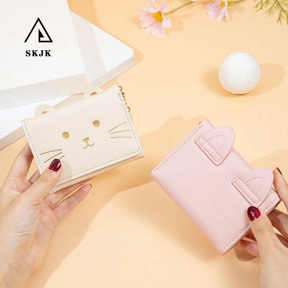 Ví Ngắn Nhiều Ngăn Đựng Thẻ Đa Năng In Họa Tiết Mèo Hoạt Hình Cho Nữ