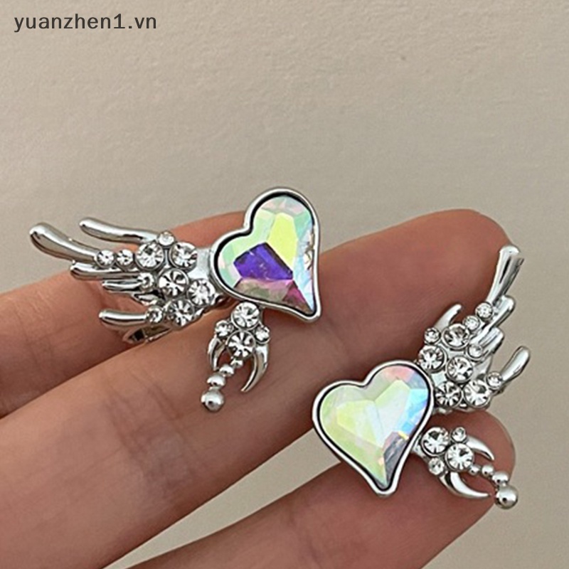Khuyên Tai Trái Tim Đôi Cánh Đính Đá Pha Lê Thời Trang