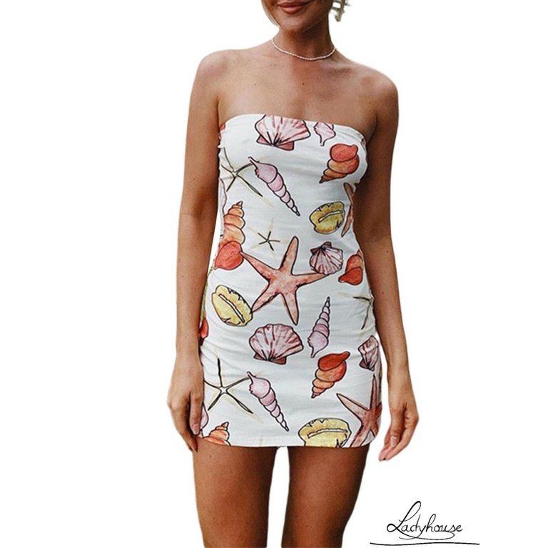 Ldd-đầm Ống Mùa Hè Cho Nữ, Ốc Sên Biển / Biển Không Tay Hở Vai Bó Sát Cỡ S / M / L