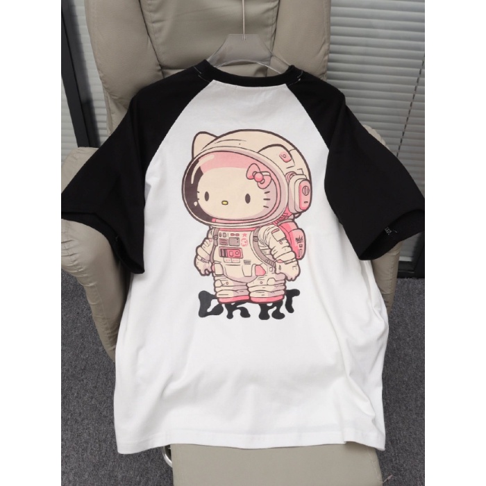 Áo Thun 100% Cotton Hiixivi Ngắn Tay Dáng Rộng In Họa Tiết Phong Cách Hàn Quốc Cho Nữ