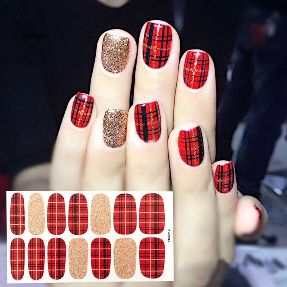 Tấm 14 Miếng Dán Móng Tay 3D Che Phủ Toàn Diện Không Thấm Nước