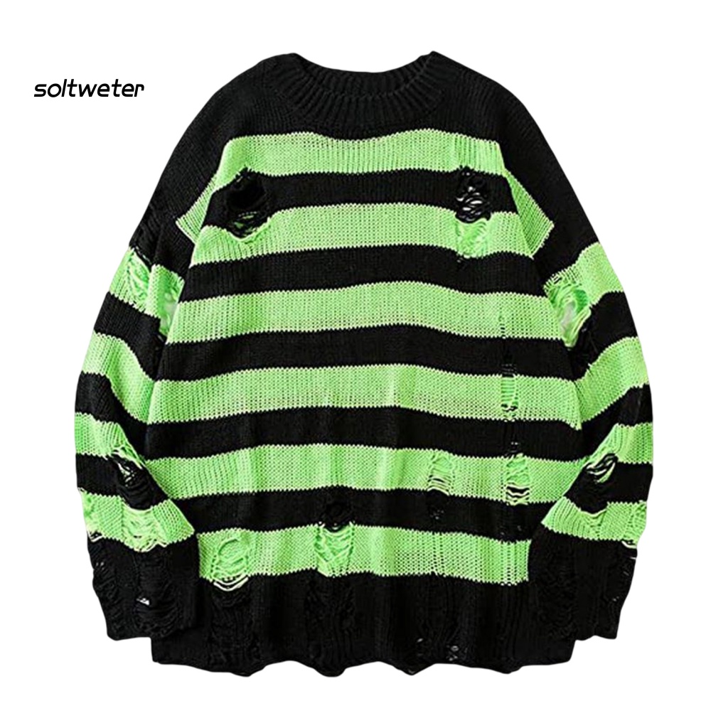 Áo Sweater Cổ Tròn Tay Dài Dáng Rộng Họa Tiết Kẻ Sọc Màu Sắc Tương Phản Phong Cách Hip Hop Thời Trang Mùa Thu Cho Cặp Đôi