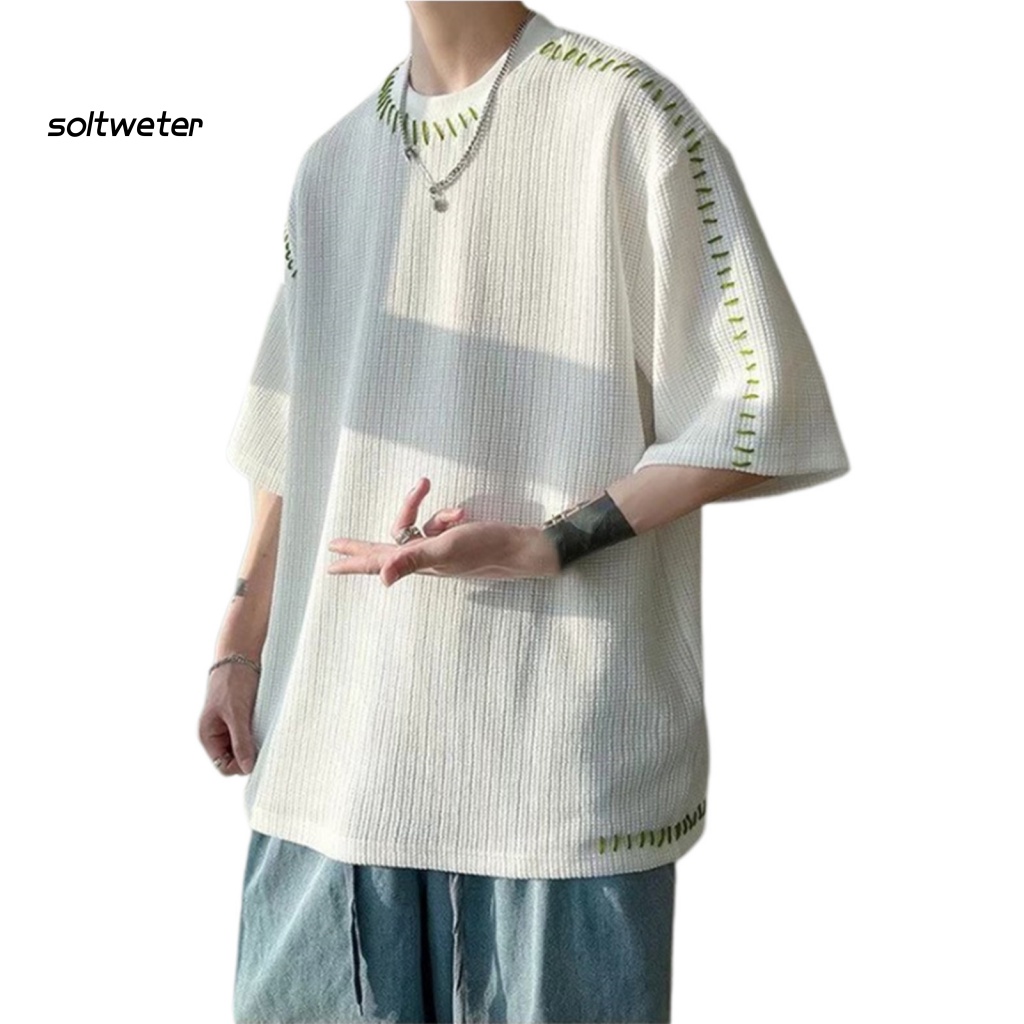 Áo Thun Tay Lỡ Dáng Rộng Màu Trơn Mềm Mại Thoáng Khí Thời Trang Mùa Hè Cho Nam