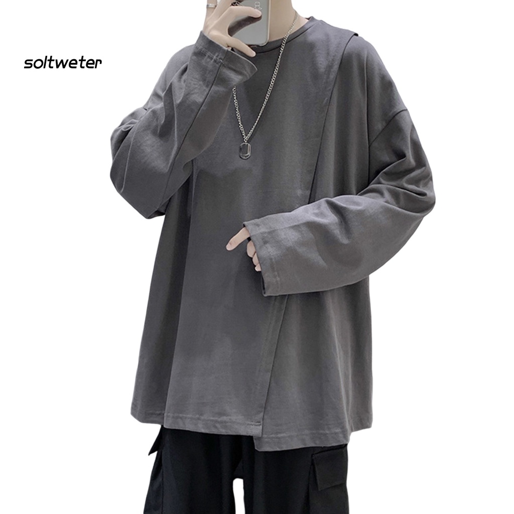 Áo Sơ Mi Cổ Tròn Dáng Rộng Màu Sắc Đơn Giản Thời Trang Đường Phố Cho Nam