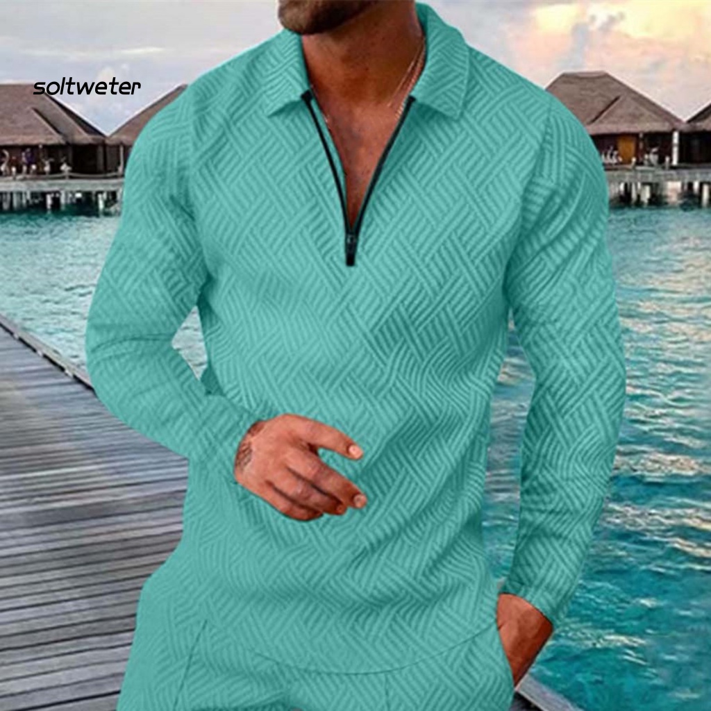 Áo Sơ Mi Tay Dài Cổ Bẻ Dáng Rộng Có Khóa Kéo Màu Sắc Tương Phản Trang Trọng Thời Trang Mùa Thu Cho Nam