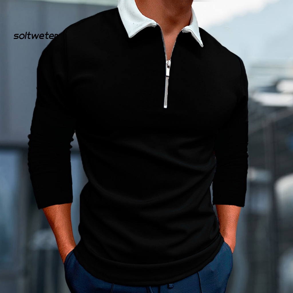 Áo Sơ Mi Tay Dài Cổ Bẻ Có Khóa Kéo Màu Sắc Thời Trang Công Sở Cho Nam