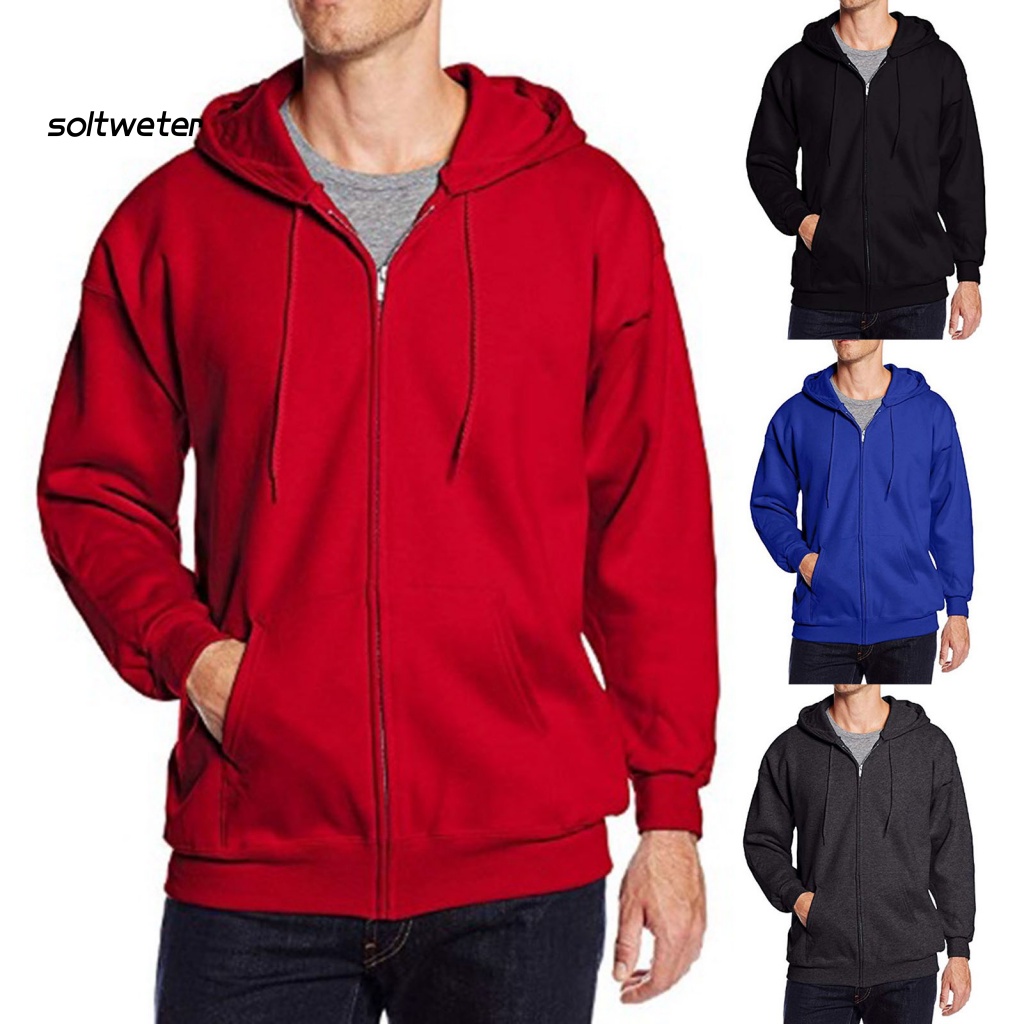 Áo Khoác Hoodie Tay Dài Màu Sắc Trơn Có Khóa Kéo Thời Trang Cho Nam