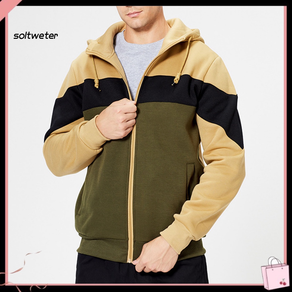 St Áo Khoác Hoodie Rút Dây Chắp Vá Màu Sắc Tương Phản Mặc Hàng Ngày Cho Nam