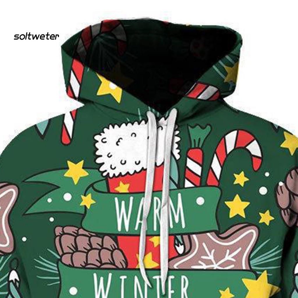 Áo Hoodie Polyester Tay Dài Dáng Rộng Không Phai Chống Gió Giữ Ấm Mùa Đông In Họa Tiết Giáng Sinh Cho Nam