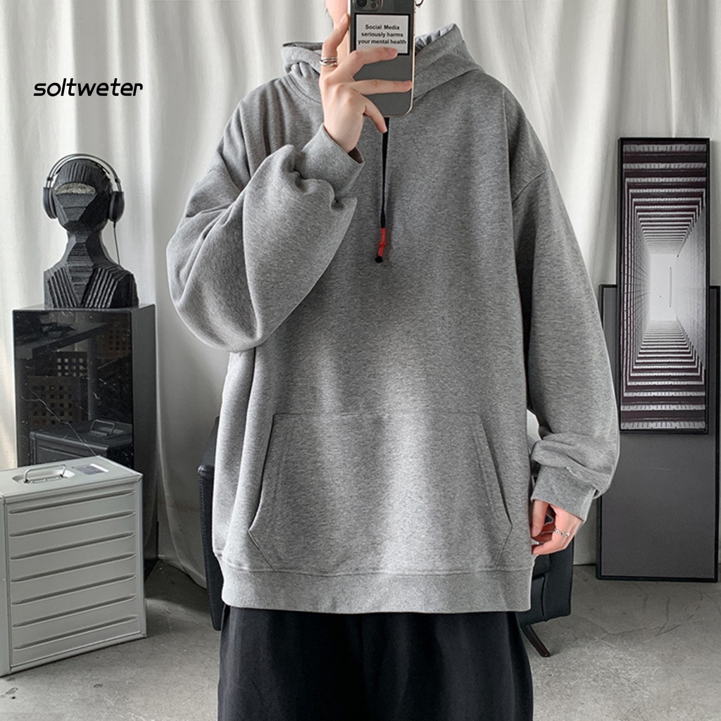 Áo Hoodie Tay Dài Oversize Mềm Mại Thoáng Khí Màu Trơn Phong Cách Hip Hop Thời Trang Mùa Thu Cho Nam