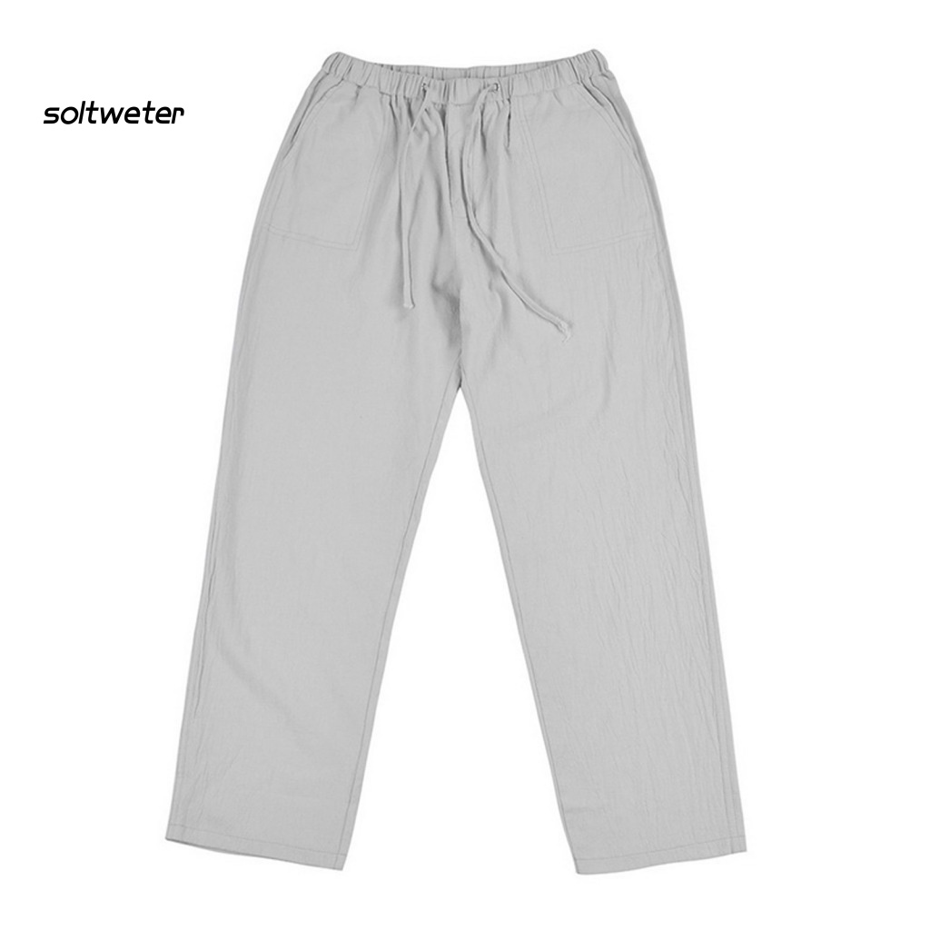 Quần Dài Dáng Rộng Suông Màu Trơn Có Túi Dây Rút Thời Trang Mùa Hè Cho Nam