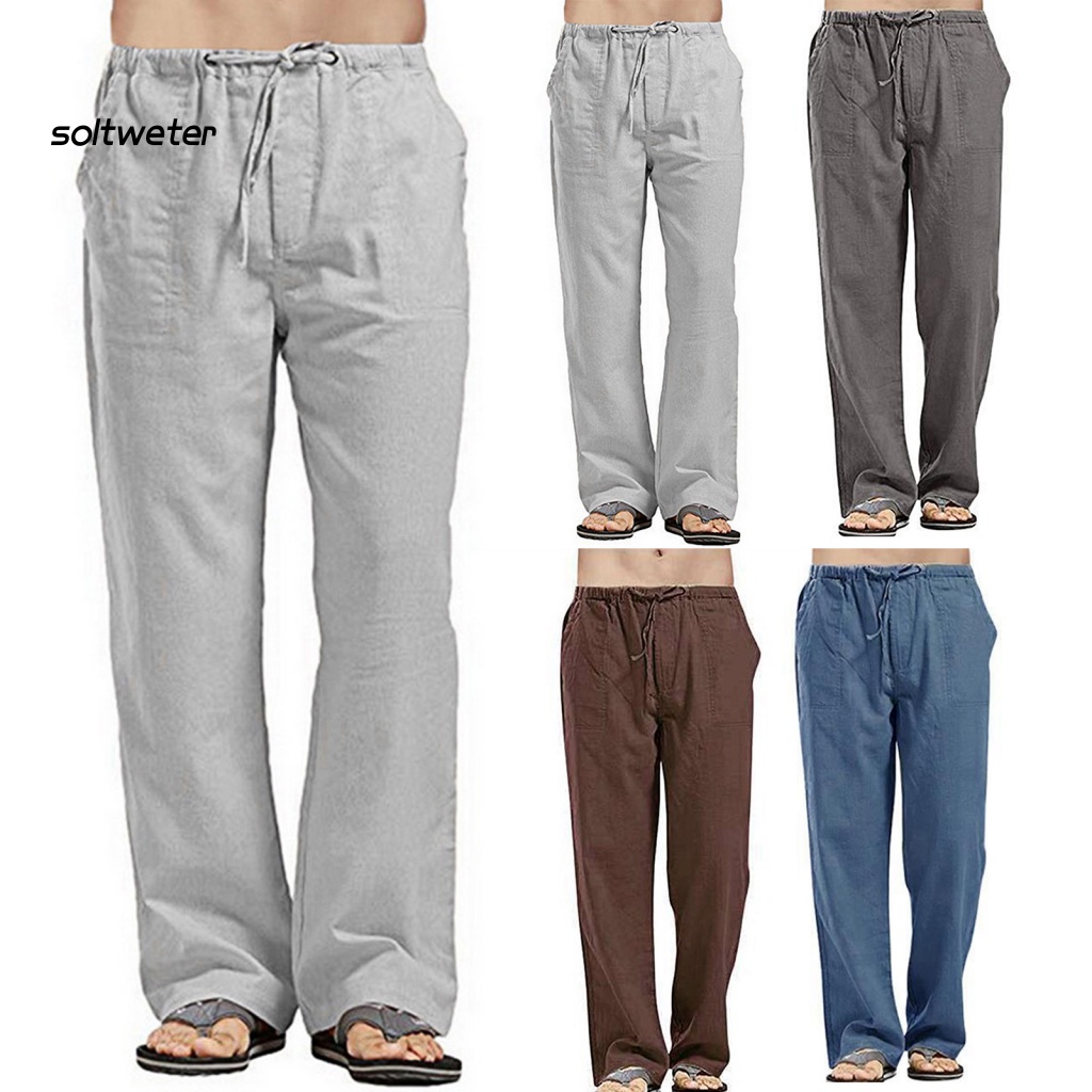Quần Dài Dáng Rộng Suông Màu Trơn Có Túi Dây Rút Thời Trang Mùa Hè Cho Nam