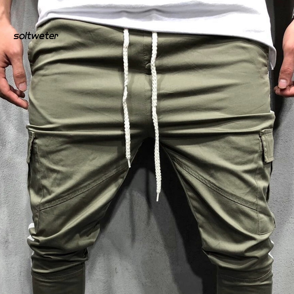 Quần Bút Chì Dây Rút Nhiều Túi Màu Tương Phản Cá Tính Cho Nam