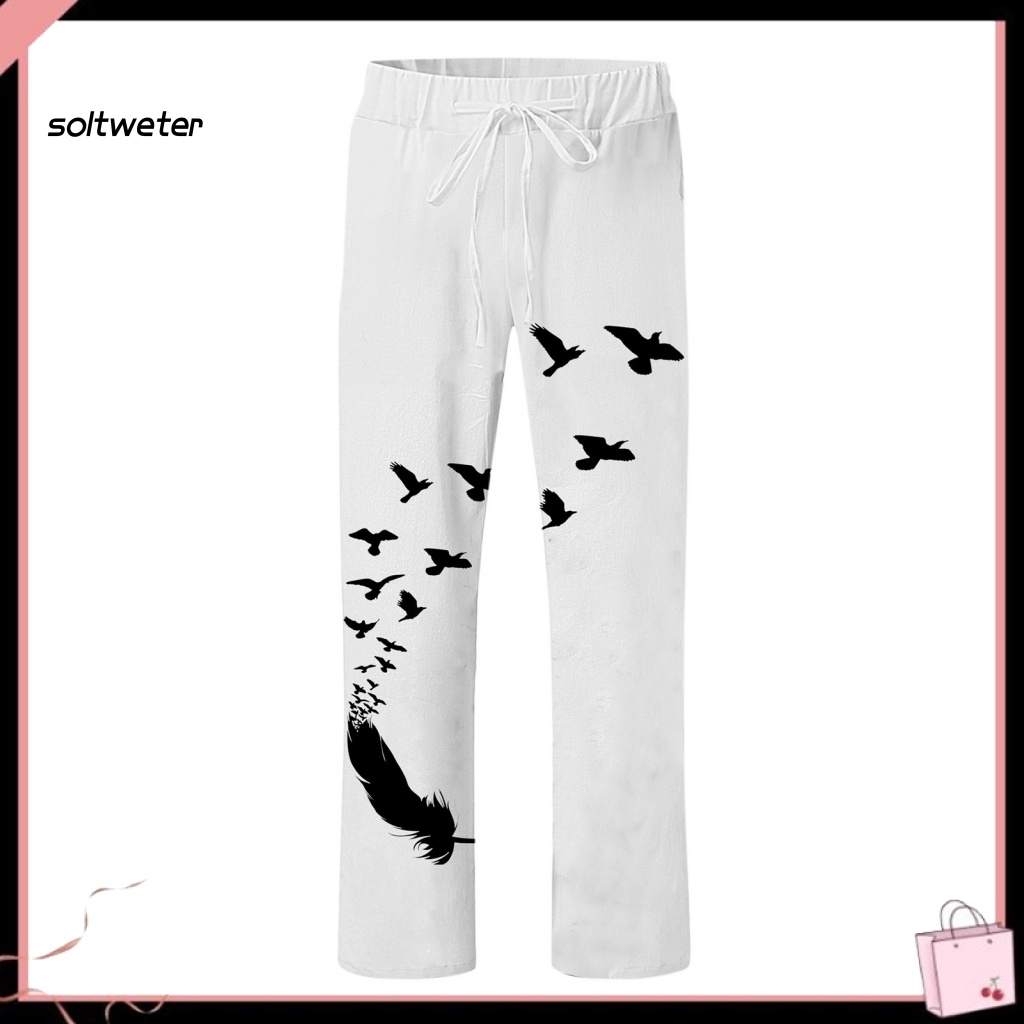 Quần Dài Dây Rút Dáng Rộng In Họa Tiết Chim Bay Thời Trang Cho Nam