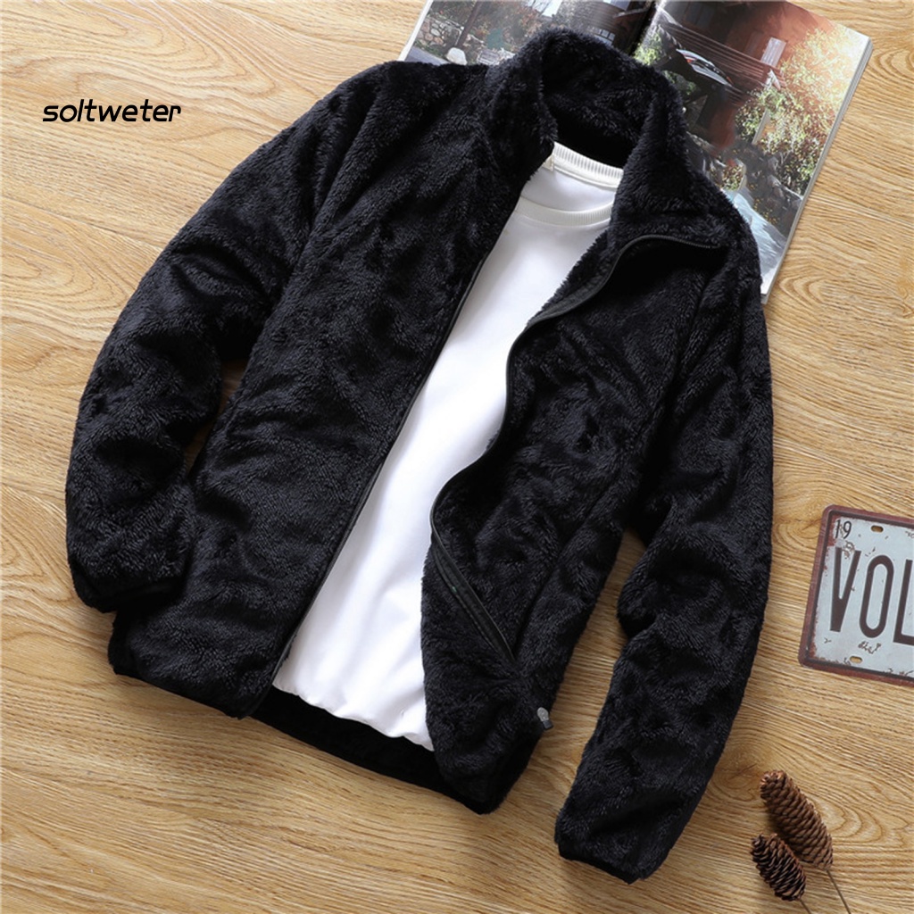 Áo Khoác Cardigan Cổ Đứng Bằng Nhung Lông Cừu Hai Mặt Có Khóa Kéo Và Túi Giữ Ấm