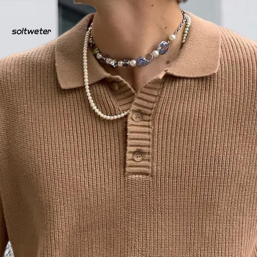 Áo Dệt Kim Sát Nách Cài Khuy Cổ Bẻ Màu Trơn Thoáng Khí Thời Trang Cho Nam